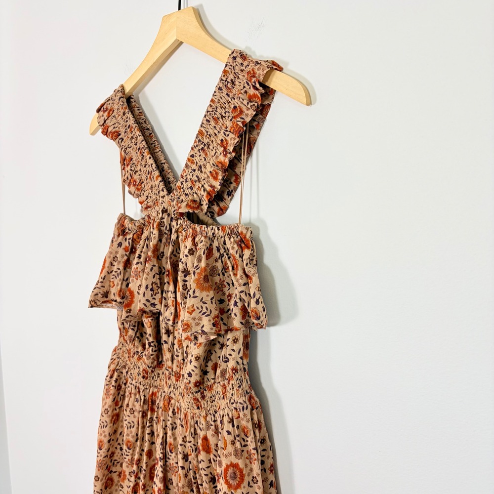Spell Lady Untamed Frill Floral Mini Dress Small Boho Smocked Tea Leaf - Picture 6 of 10